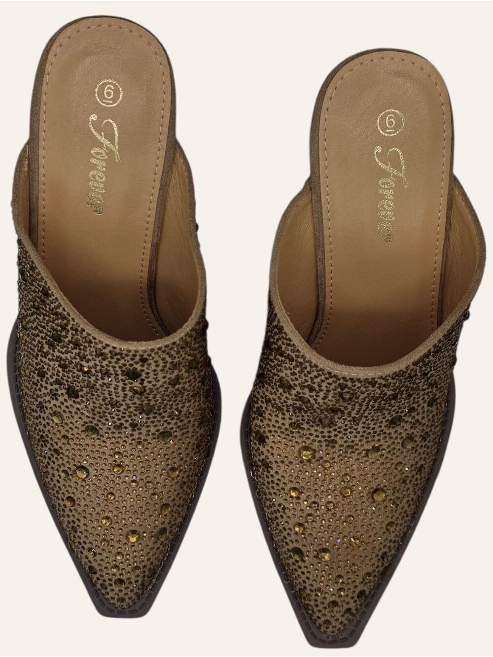 Forever Link Rhinestone Pointed Toe Mule Heels Champagne Size 6 NIB - Picture 5 of 8